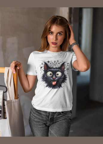 Женская футболка с котом белая Mishe 2000409 - (298285453)