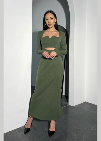 Оливковое (хаки) праздничный, коктейльное, вечернее платье футляр Liton