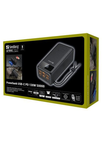 Батарея универсальная (420-75) Sandberg 50000mAh 130W PD, 3хUSB 3xType-C LED 2W (369879107)