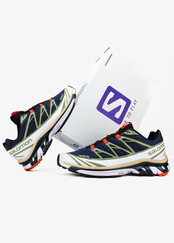 Синие всесезонные кроссовки мужские salomon xt-6 advanced blue white gold | саломон xt-6 эдвансед синие белые золотые No Brand