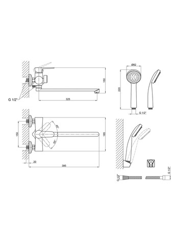 Змішувач для ванни Nicole з поворотним виливом (з душовим гарнітуром) (k35) LDNIC005BLA45183 Black LIDZ 005 (323485896)