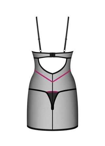 Пеньюар Novenes chemise & thong, обжатый, прозрачный, со стрепами, стринги в комплект - CherryLove Obsessive (339868193)