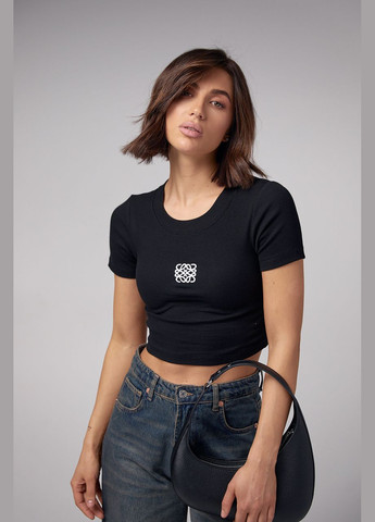 Короткая футболка в рубчик с вышивкой Liton - (296988251)