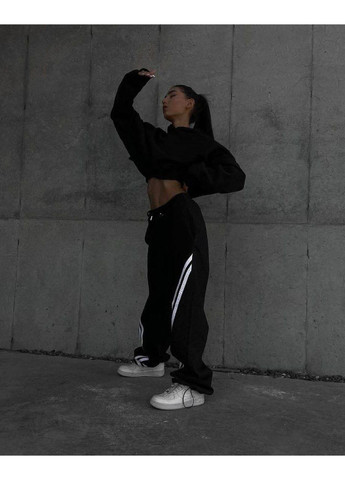 Чорний костюм двійка з лампасами, приємний до тіла костюм на флісі No Brand 2728 (359381410)