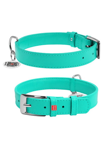 Нашийник для собак шкіряний Glamour з QR паспортом, без прикрас,, Ш 25 мм, Дов 38-49 см ментоловий WAUDOG (322001994)