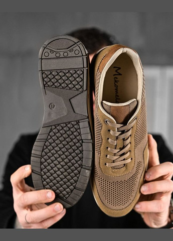 Коричневые летние мужские летние кроссовки серые сетка No Brand