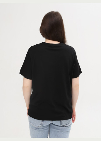 Чорна літня футболка жіноча чорна бавовняна з написом пряма з коротким рукавом MDG Пряма