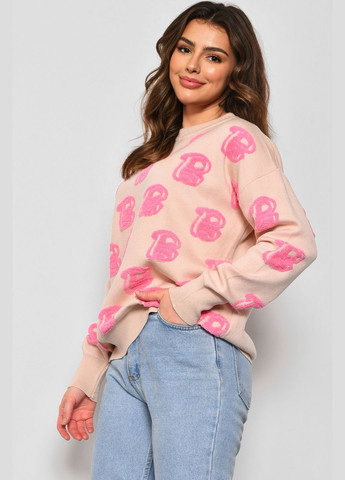 Бежевий зимовий светр жіночий з принтом бежевого кольору пуловер Let's Shop