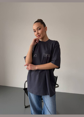 Женская футболка оверсайз со стразами No Brand Р4936-483 - (347175992)