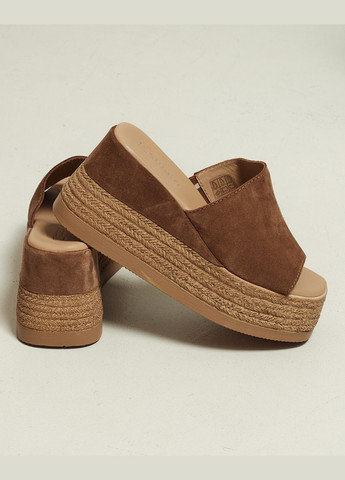 Кофейные сабо женские капучино замша Guero на танкетке