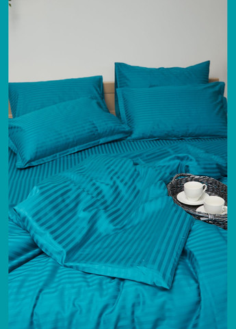 Комплект постельного белья евро 200х220 наволочки 4х70х70 Satin Stripe (MS-820000644) Moon&Star turkish blue (284416114)