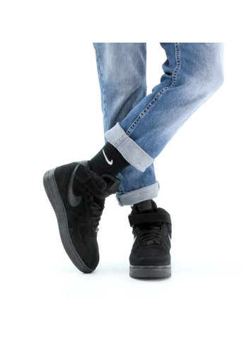 Черные зимние кроссовки зимние мужские nike air force 1 winter high black fur | найк аир форс 1 высокие черные с мехом No Brand