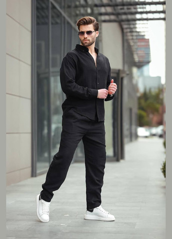 Чорний літній чоловічий костюм з сорочкою, брючний Style Point