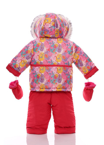 Червоний зимній комбінезон на синтепоні для дівчинки галактика нуль підстібка білий з чорним хутро червоне 86 см (51508) BABYKROHA