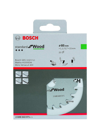 Пильный диск Optiline Wood (85x15x1.1 мм, 20 зубьев) по дереву (20694) Bosch (267819091)