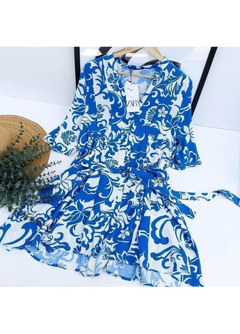 Белое короткое платье-рубашка с пояском Zara