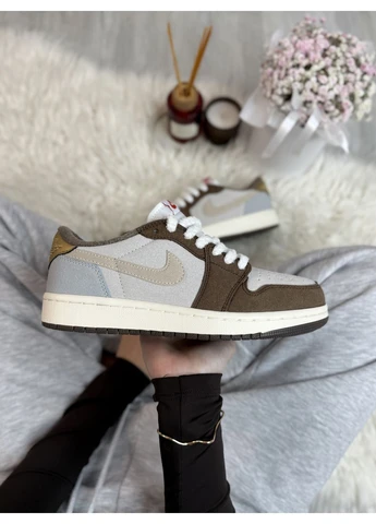 Білі кросівки чоловічі nike air jordan 1 low brown white premium найк аір джордан білі демісезон No Brand