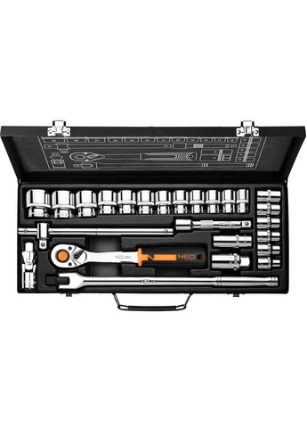 Набір інструментів, Набір торцевих головок, 25шт, 1/2", CrV, металевий кейс (10-036) Neo Tools (360411878)