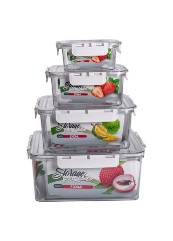 Набір контейнерів для їжі 4 шт 0,7л 1,7л 3,3л 5,7л л герметичні прозорі для зберігання продуктів ProDobro (364190996)