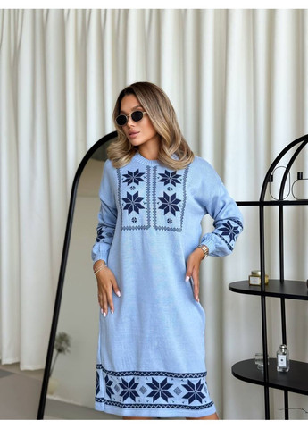 Блакитна жіноча вязана сукня марина з вишивкою блакитна You Best