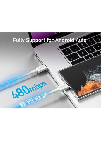 Кабель 322 USB-C to USB-C 0.9m Nylon White (A81F5H21/A81F5G21) Anker (322913707)