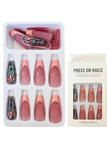 Накладні нігті в комплекті з двостороннім скотчем Emerald Рожеві 24 шт. Nails (292128888)