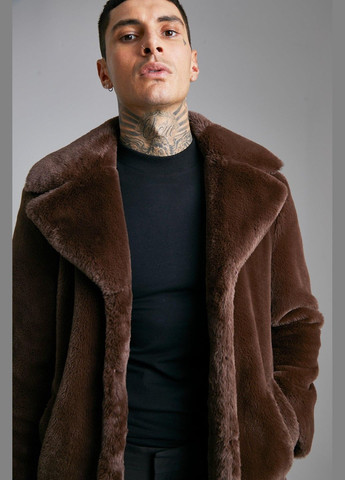 Коричневая демисезонная куртка из искусственного меха Boohoo