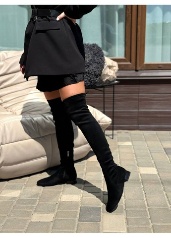 Черные осенние эффектные женские ботфорты No Brand