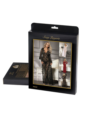 Пеньюар довгий мереживний і стрінги, чорний, Star Night (361670781)