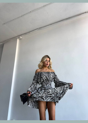 Черно-белое кэжуал женское платье софт No Brand зебра
