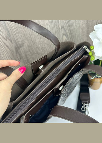 Женская большая сумка в стиле кожа рептилии коричневая Eton (322284075)