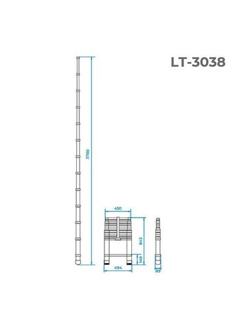 Лестница телескопическая алюминиевая 3800 мм х 12 ступеней. Intertool (365592073)