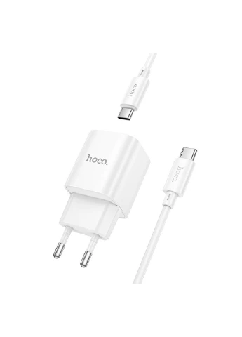 Мережевий зарядний пристрій з кабелем C146A Charm single port PD20W charger set (C to C) (EU) White Hoco (391038573)