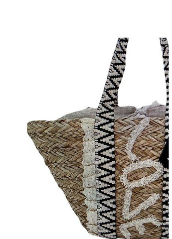 Сумка пляжная плетеная корзина с кружевными ручками и вышивкой TsLove Бежевая с черным Kamoa (305574268)