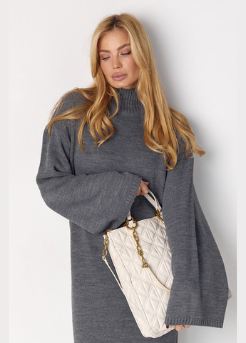Серое длинное вязаное платье прямого кроя Lurex