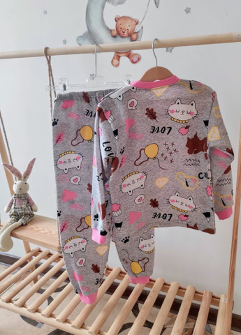 Комбинированная всесезон пижама для девочек теплая с начесом лонгслив + брюки No Brand
