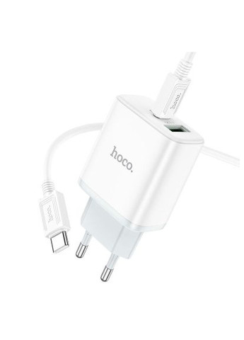 Зарядное устройство C105A Stage 1xUSB-C PD20W + 1xUSB QC3.0 + cable USB-C to USB-C White (6931474782922) Hoco C105A Stage 1xUSB-C PD20W + 1xUSB QC3.0 + cable US (369878321)