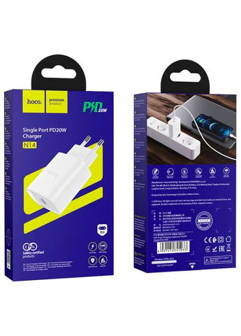 Зарядное устройство для (6931474745026) Hoco N14 Smart Charging USB-C PD20W White (370018860)