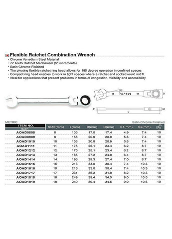 Тріскатковий ключ ріжково-накидний з шарніром 18мм TOPTUL (289365371)