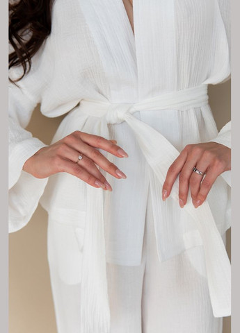 Біла всесезон піжамний костюм кімоно з брюками ivory Forly