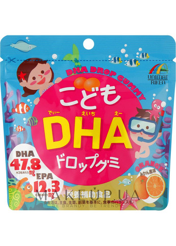 Жувальні вітаміни зі смаком апельсина для дітей DHA Drop Gummy For Kids 90шт (1203471-31339631) Unimat Riken (368658634)