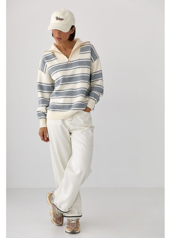 Серый вязаный свитер с молнией на горловине No Brand