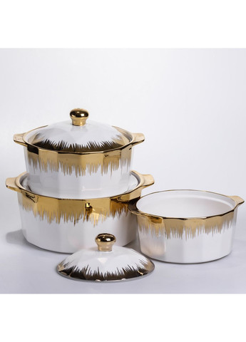 Набор супниц фарфоровых 3 (шт) 1.5/2/3 (л) кастрюли бульонницы с крышкой и ручками для дома и ресторана c позолотой ML-T26-3 Yiwu (369388045)