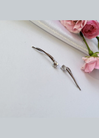 Срібні сережки (пара) Каффи з білим каменем родоване срібло 925 проби 556р 1.20г No Brand (306741665)