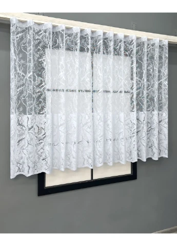 Короткий тюль, висотою 1,2м, жакард мармур колір білий 2004т VR-Textil (382949514)
