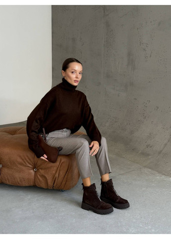 демисезонные ботинки nikart из натуральной замши – шоколад No Brand