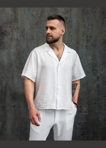 Молочний літній чоловічий легкий літній костюм сорочка брюки з льону, стильний комплект одягу для відпустки молочний з сукнею, брючний Intruder