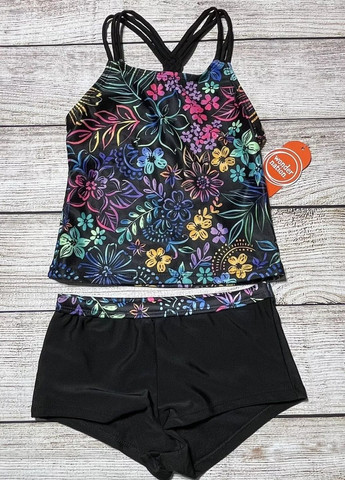 Чорний літній купальник для дівчаток wonder nation tankini з захистом upf50+ роздільний, танкіні FS