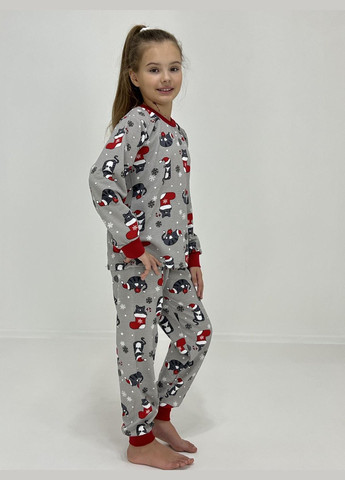 Серая зимняя пижама детская байка новогодние сапожки 158 серая 11849985-5 Triko