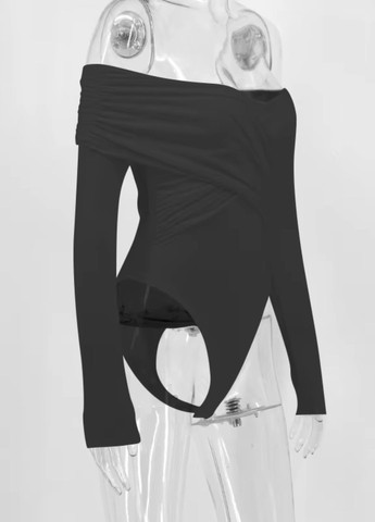 Жіночий боді з відкритими плечима і драпіруванням однотонний No Brand (364845715)